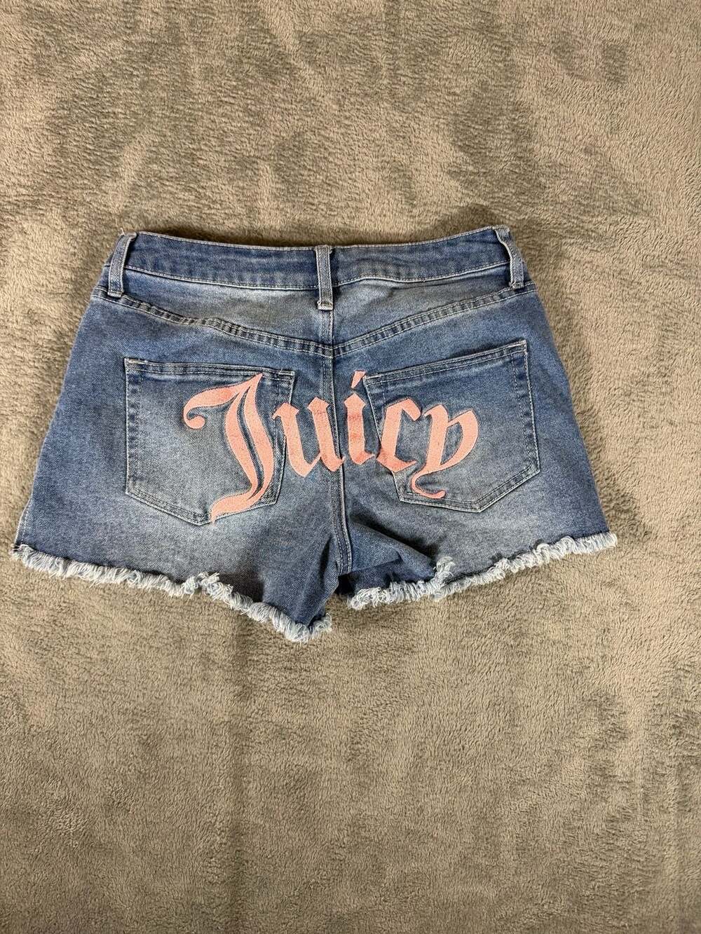 Juicy Couture Denim Shorts Size 28 Pink Spell Out Distressed